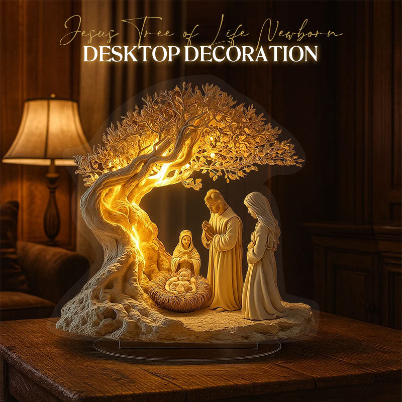 Jeesus-elämänpuu vastasyntyneen työpöydän koriste